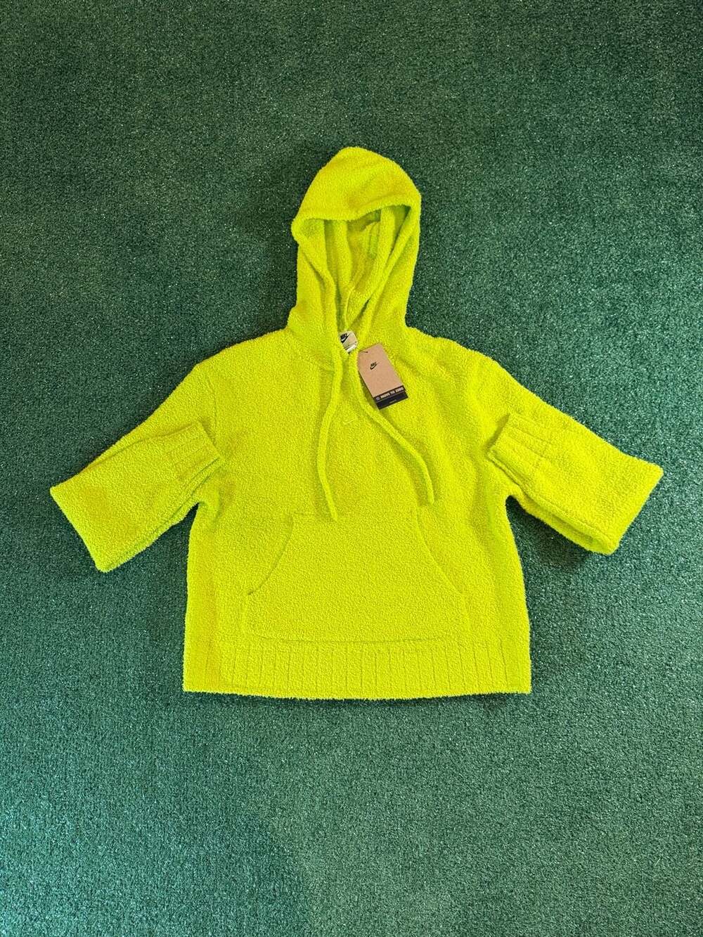 Nike Phoenix Boucle Hoodie Size M Yellow Sherpa Fleece Pull Over NWT